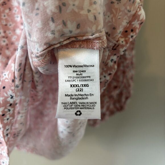 Time And Tru Pink Floral Peasant Top Long Sleeve Blouse Womens Sz XXXL - Picture 5 of 8